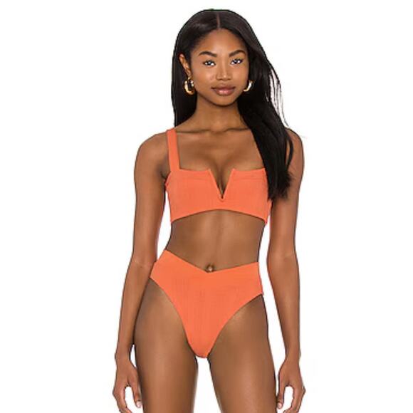 L Space Lee Lee Ribbed Bikini Pullover Top in Sunset Sz Small - Picture 1 of 4